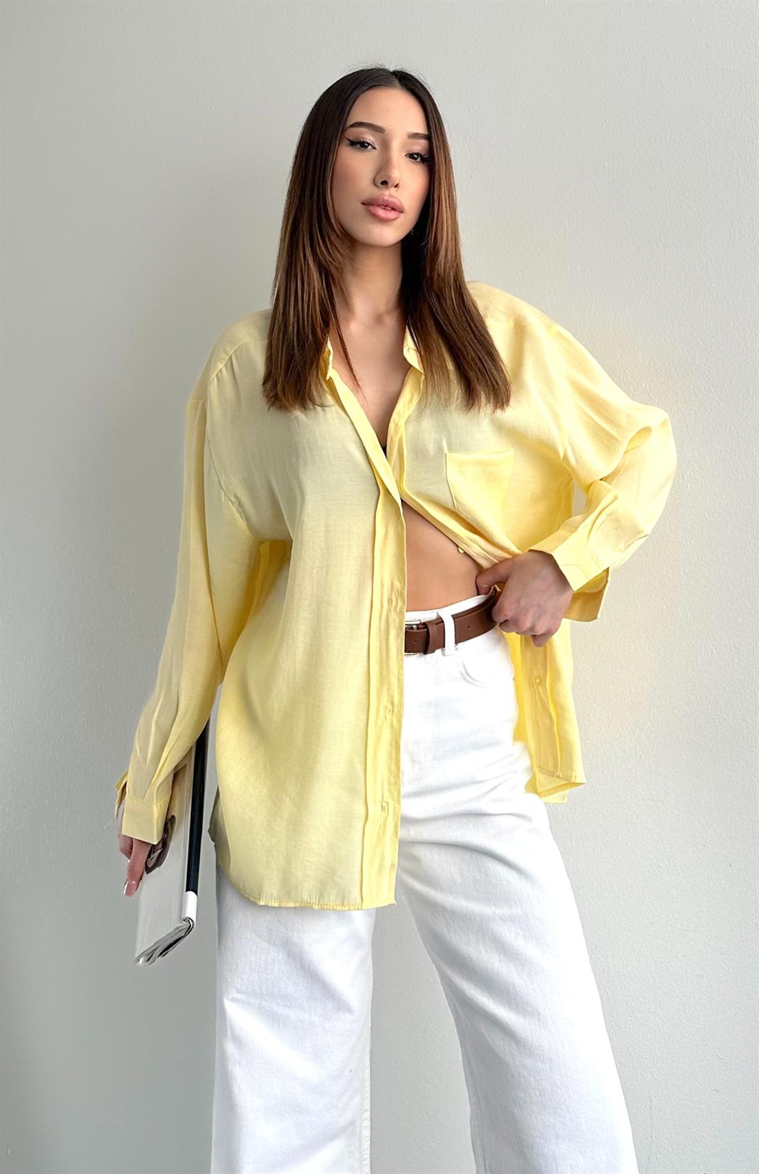 Cepli Oversize Modal Gömlek SARI