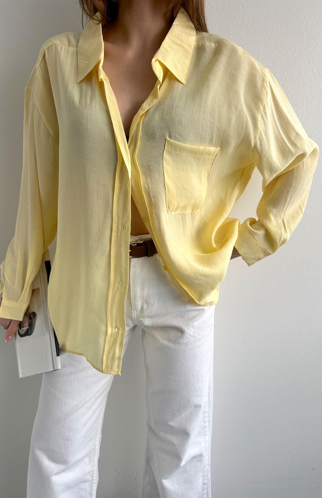 Cepli Oversize Modal Gömlek SARI