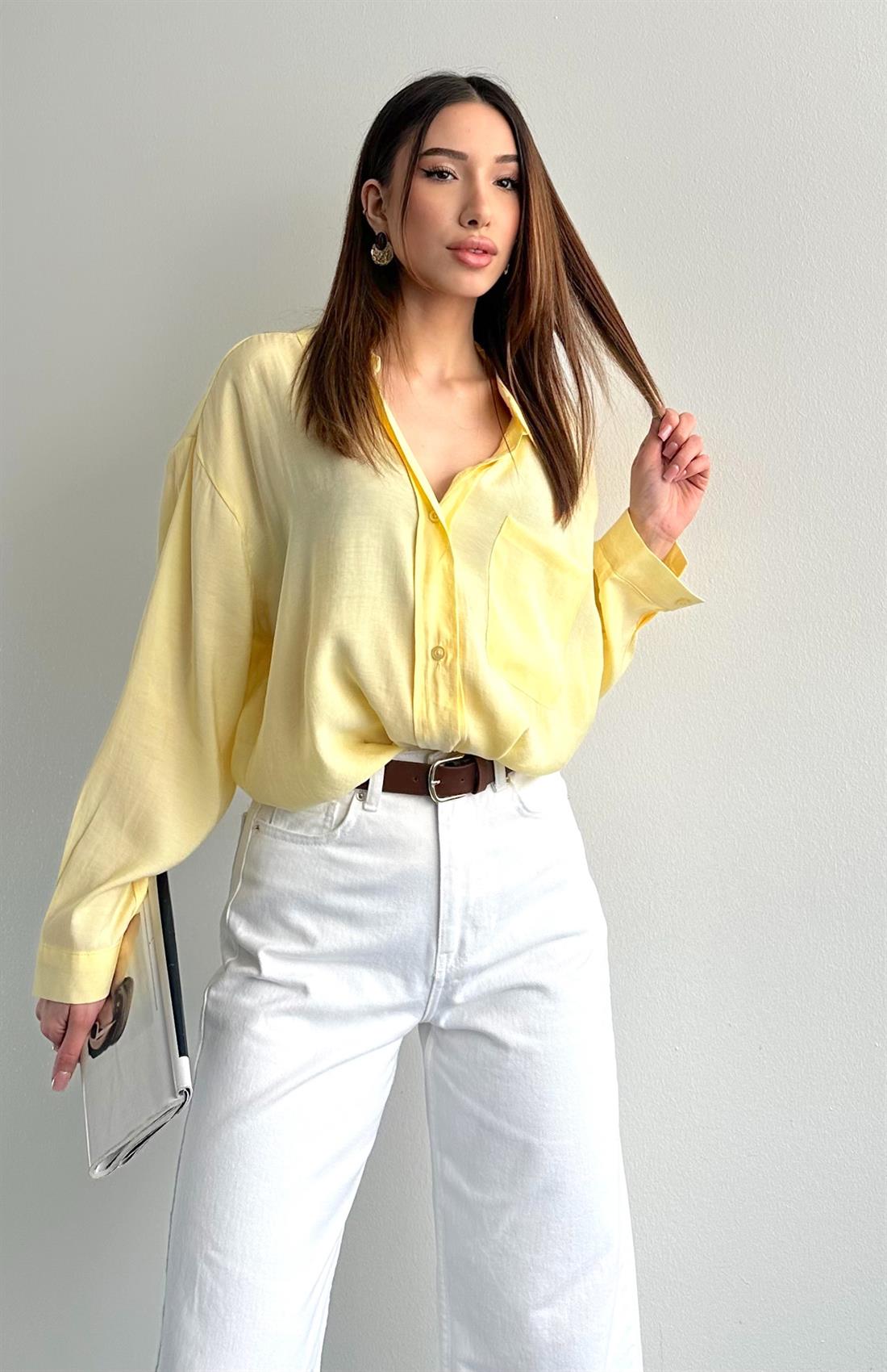 Cepli Oversize Modal Gömlek SARI
