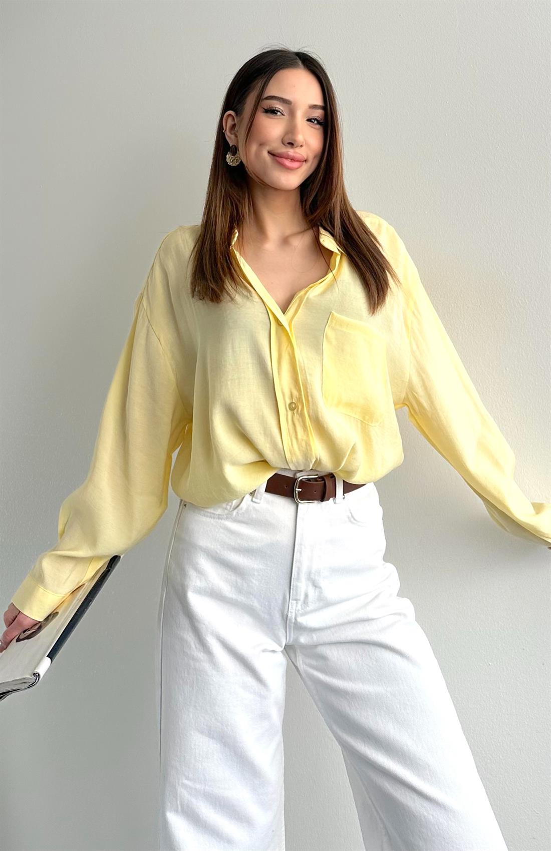 Cepli Oversize Modal Gömlek SARI