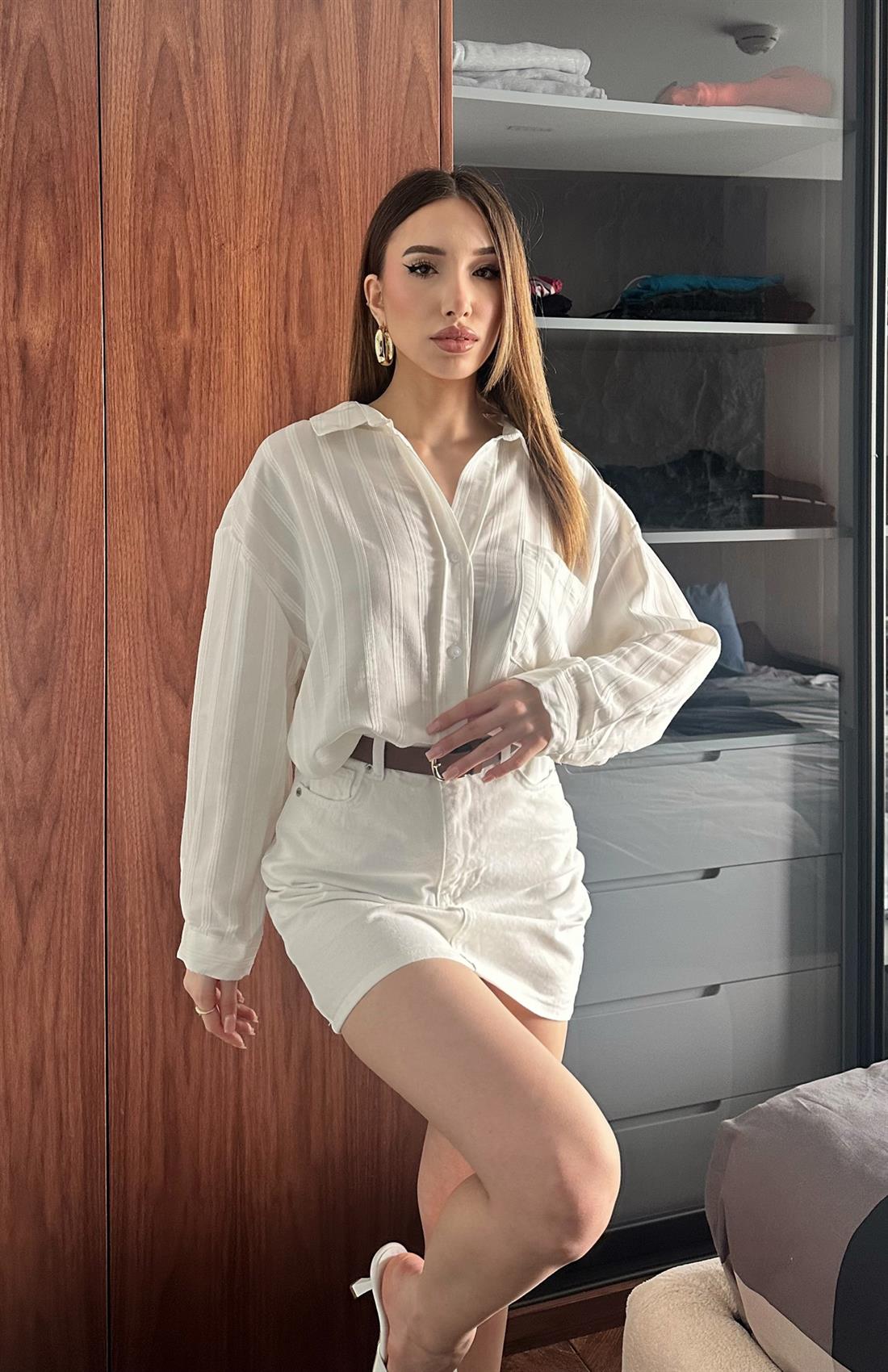 Cepli Oversize Vilto Gömlek BEYAZ