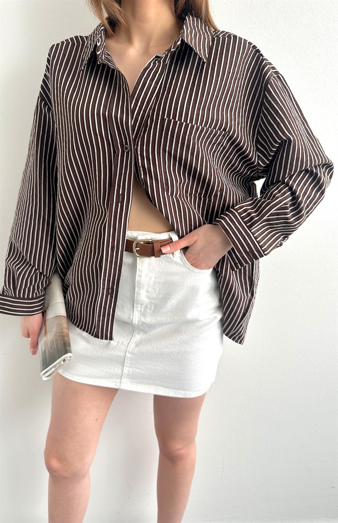 Cepli Oversize Vito Gömlek KAHVERENGİ