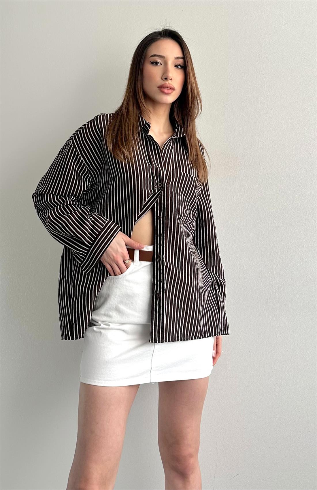 Cepli Oversize Vito Gömlek KAHVERENGİ