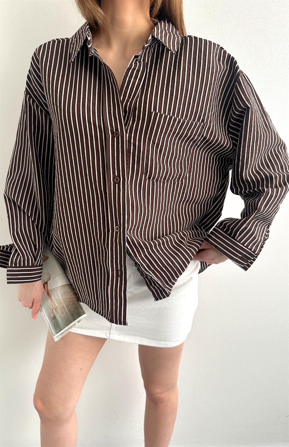 Cepli Oversize Vito Gömlek KAHVERENGİ