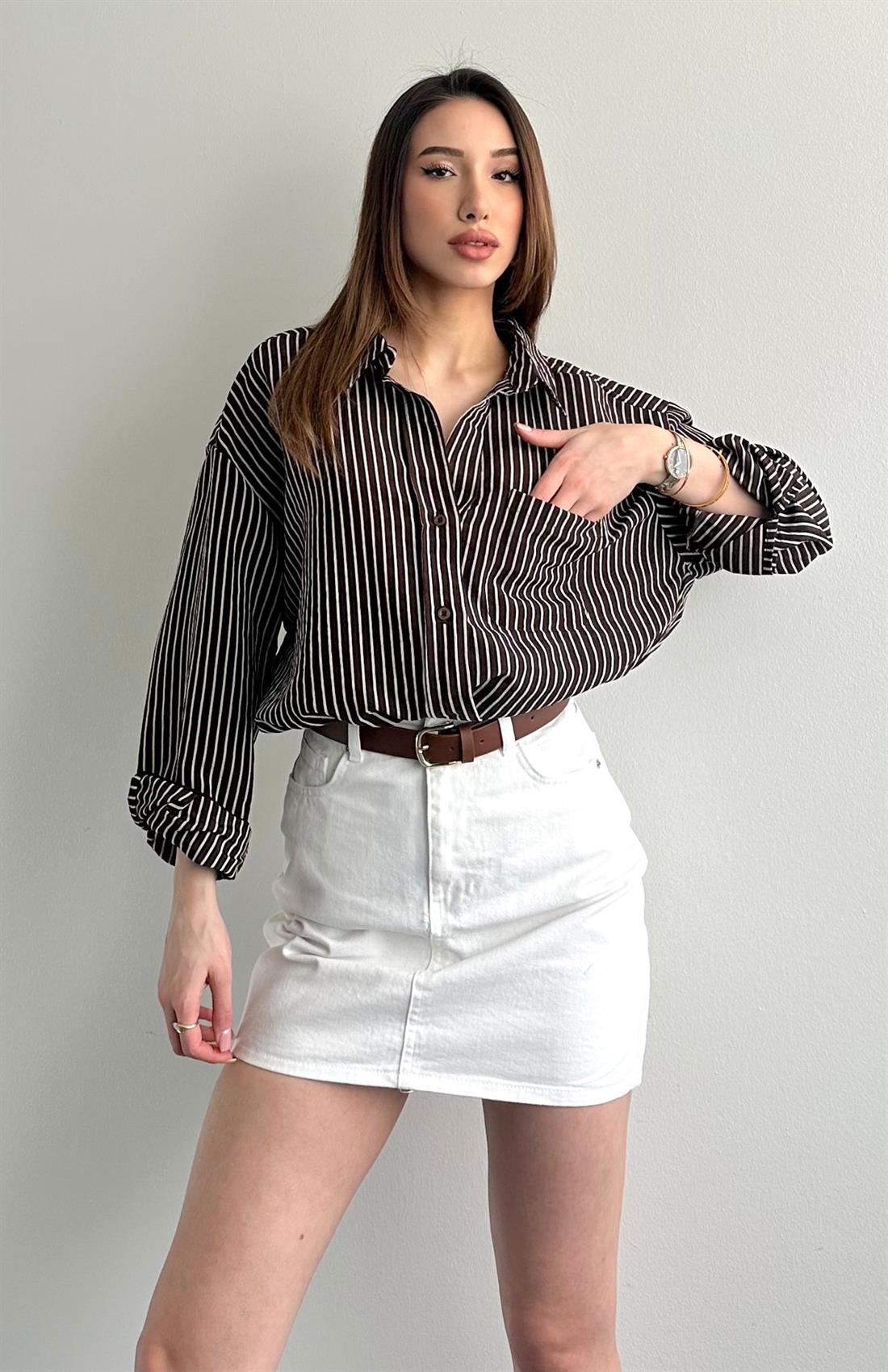 Cepli Oversize Vito Gömlek KAHVERENGİ