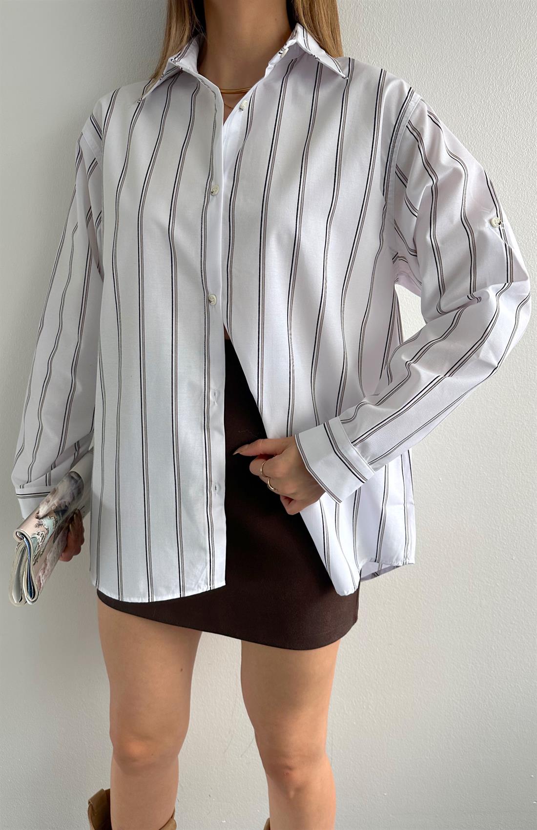 Çizgili Gömlek BEYAZ