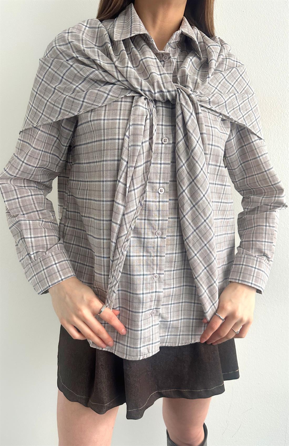 Mendilli Ekose Gömlek BEJ