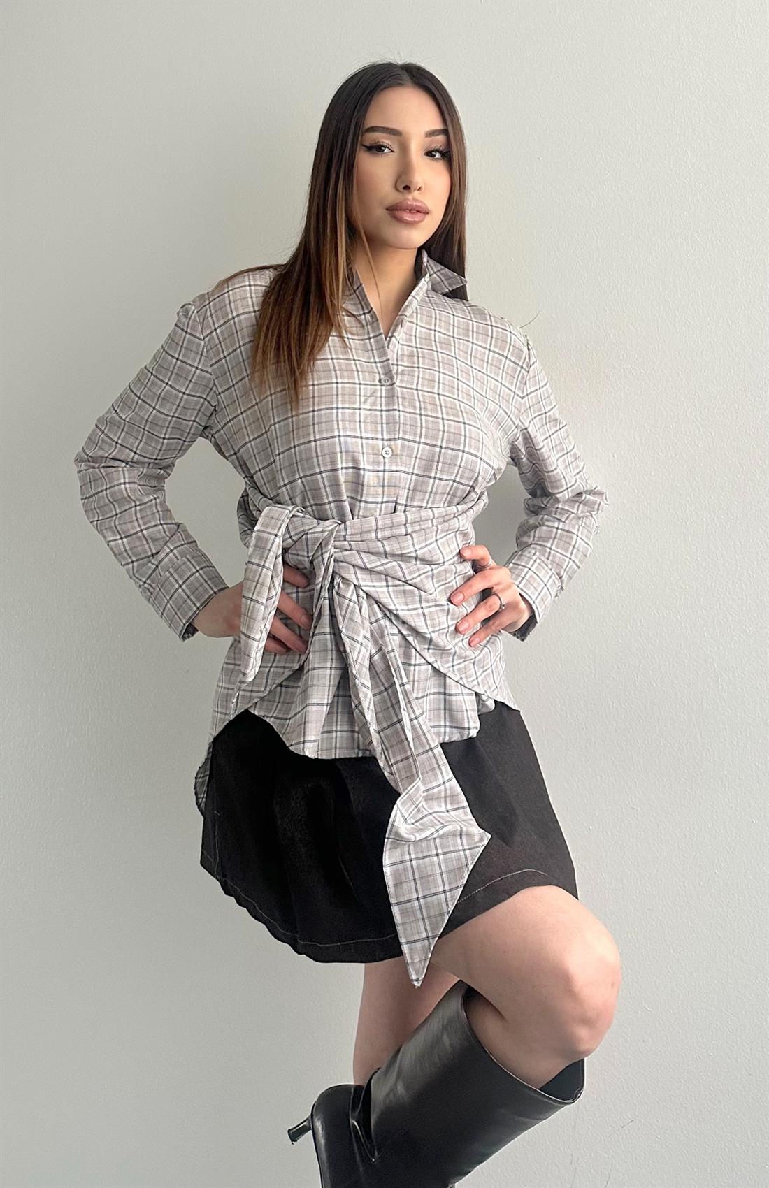 Mendilli Ekose Gömlek BEJ