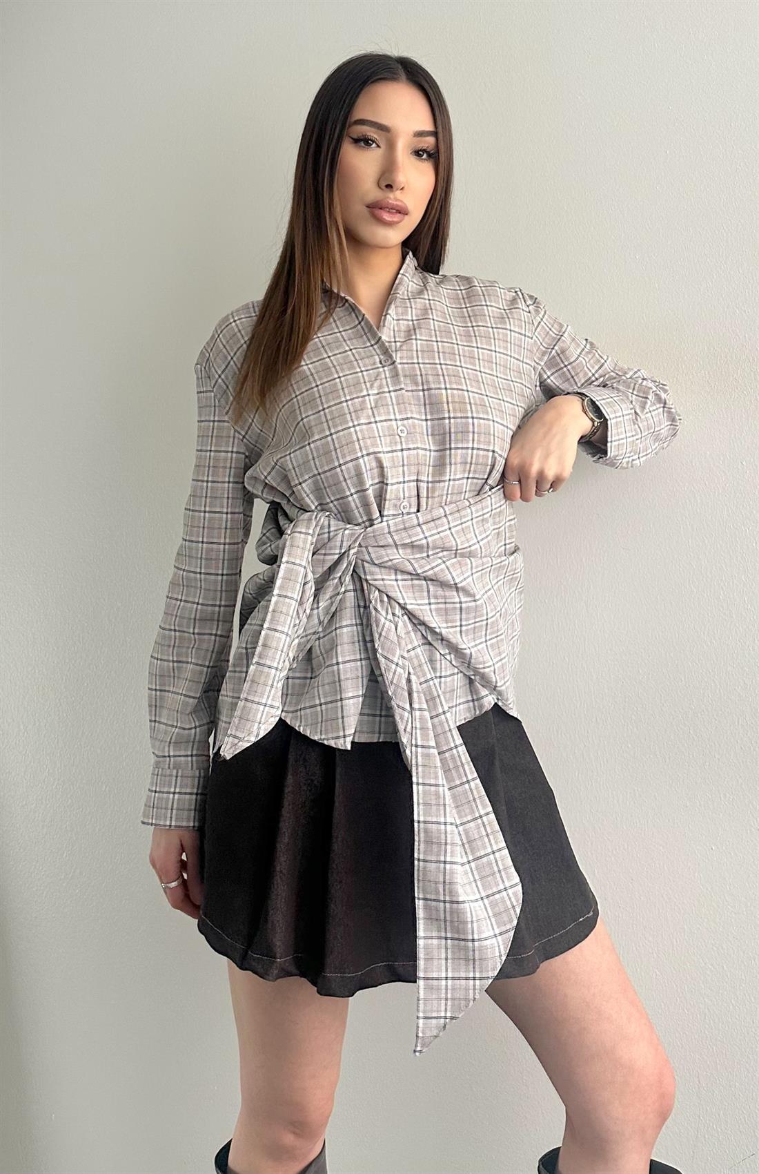 Mendilli Ekose Gömlek BEJ