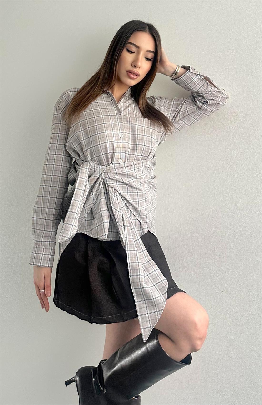 Mendilli Ekose Gömlek BEJ