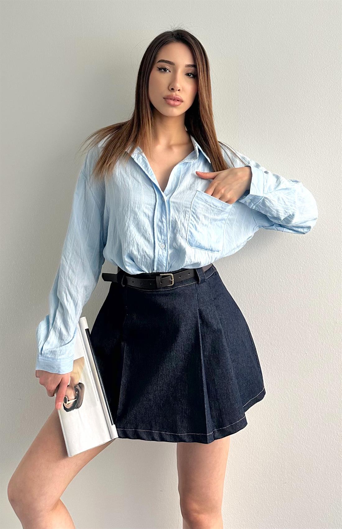 Oversize Çizgili Gömlek MAVİ