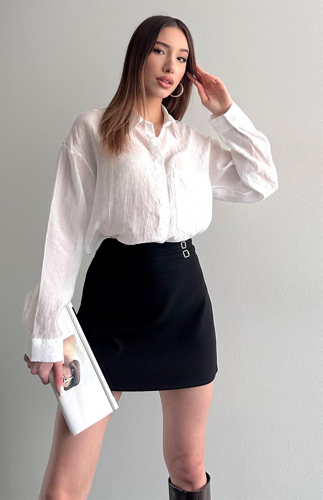 Taş Yapıştırmalı Gömlek BEYAZ