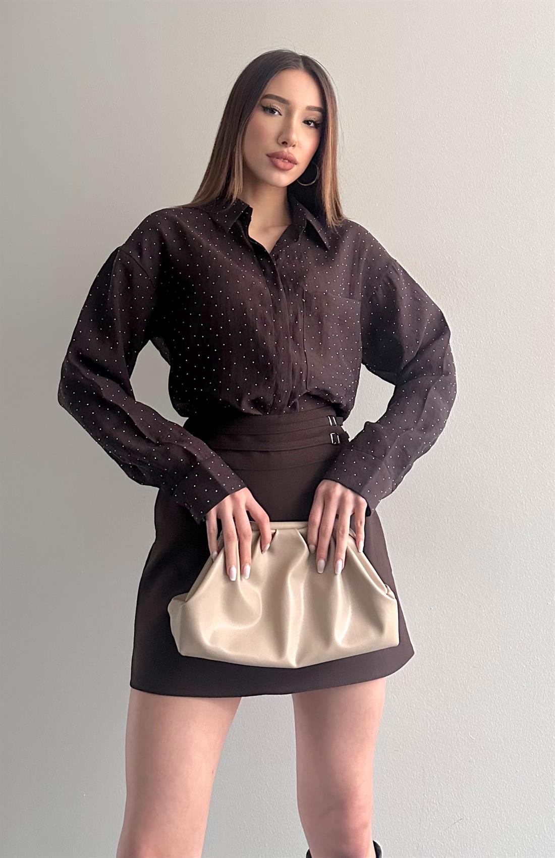 Taş Yapıştırmalı Gömlek KAHVERENGİ