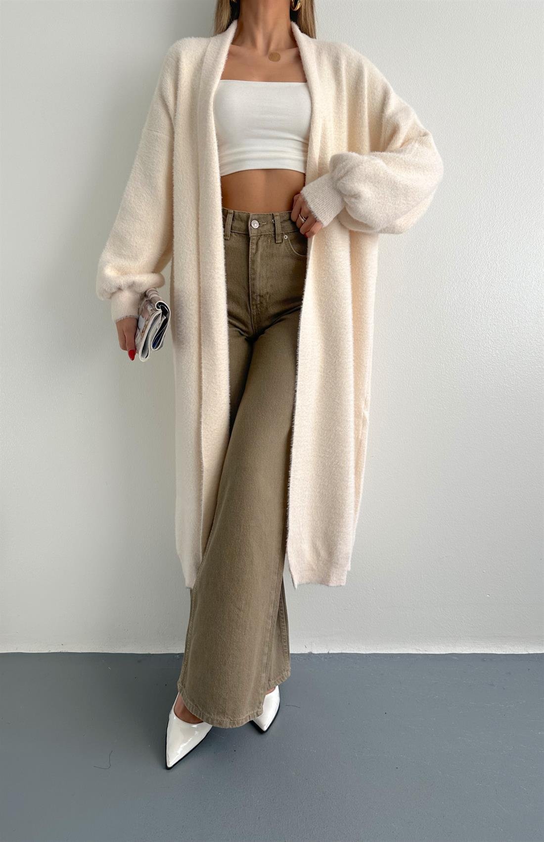 Boydan Triko Hırka KREM