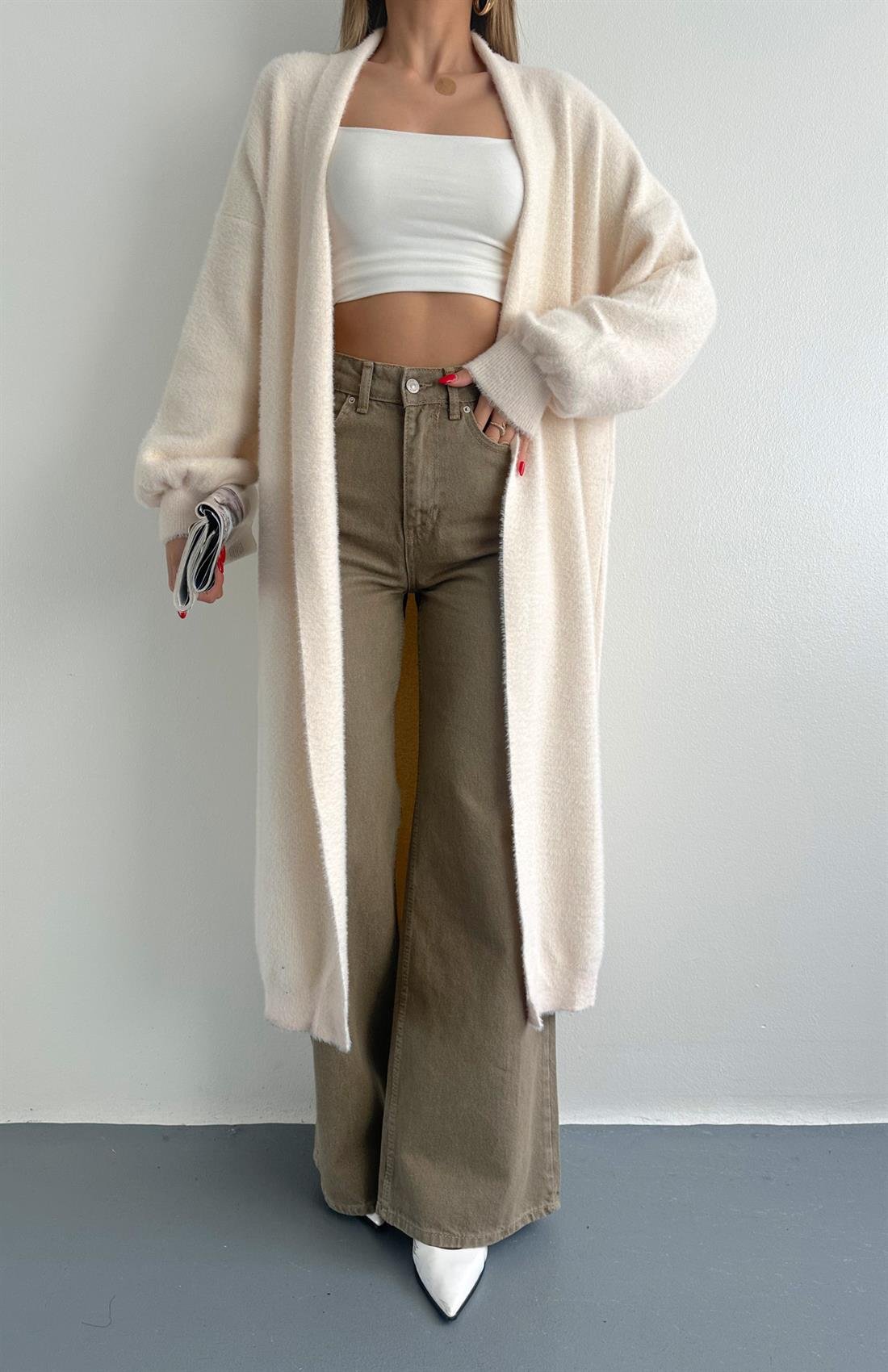 Boydan Triko Hırka KREM