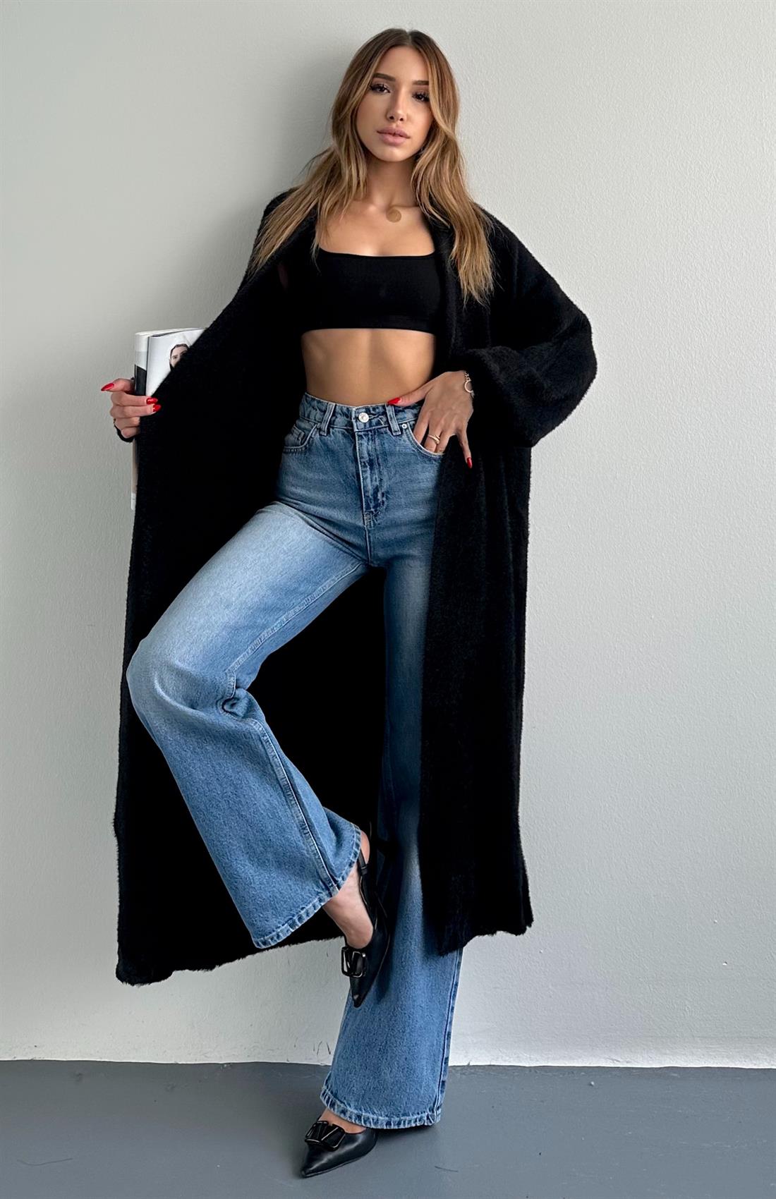 Boydan Triko Hırka SİYAH