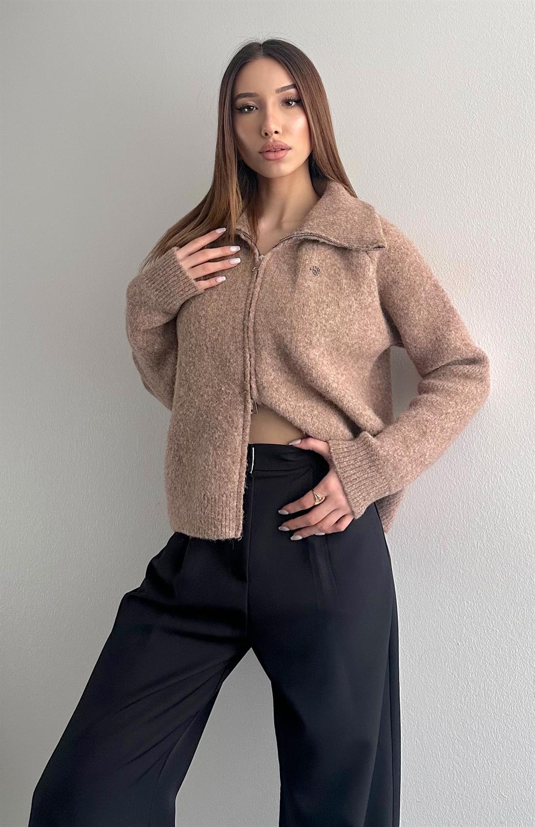 Çift Fermuarlı Lena Hırka CAMEL