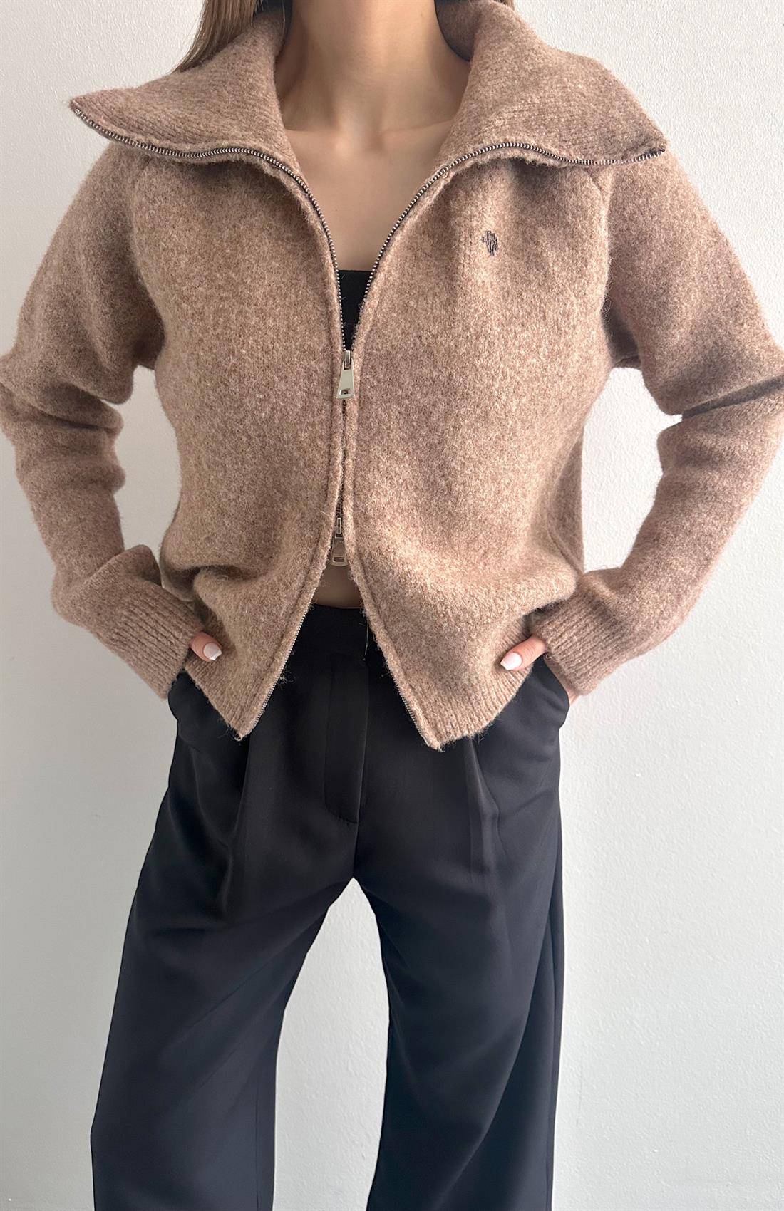 Çift Fermuarlı Lena Hırka CAMEL