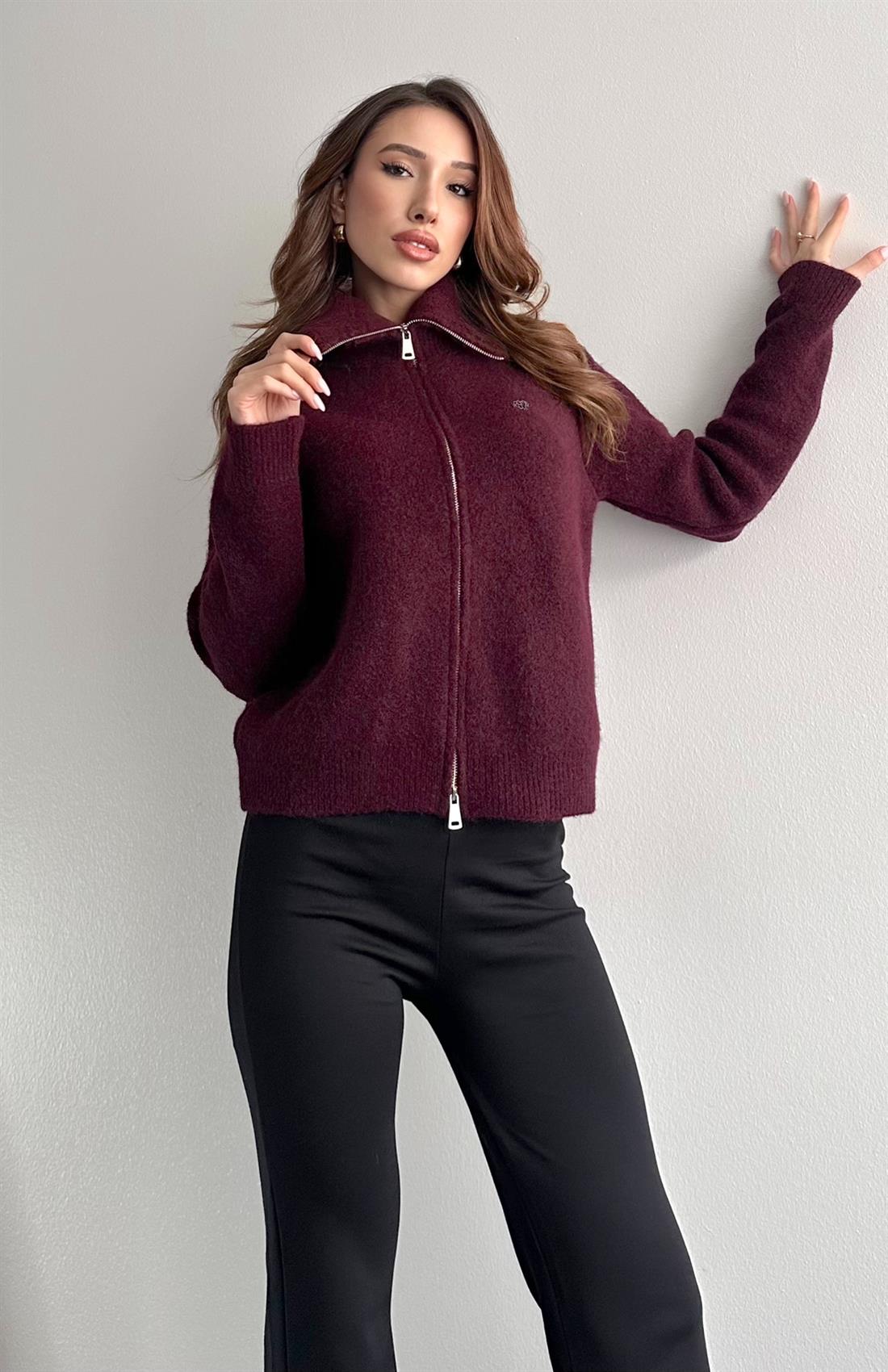 Çift Fermuarlı Lena Hırka MÜRDÜM