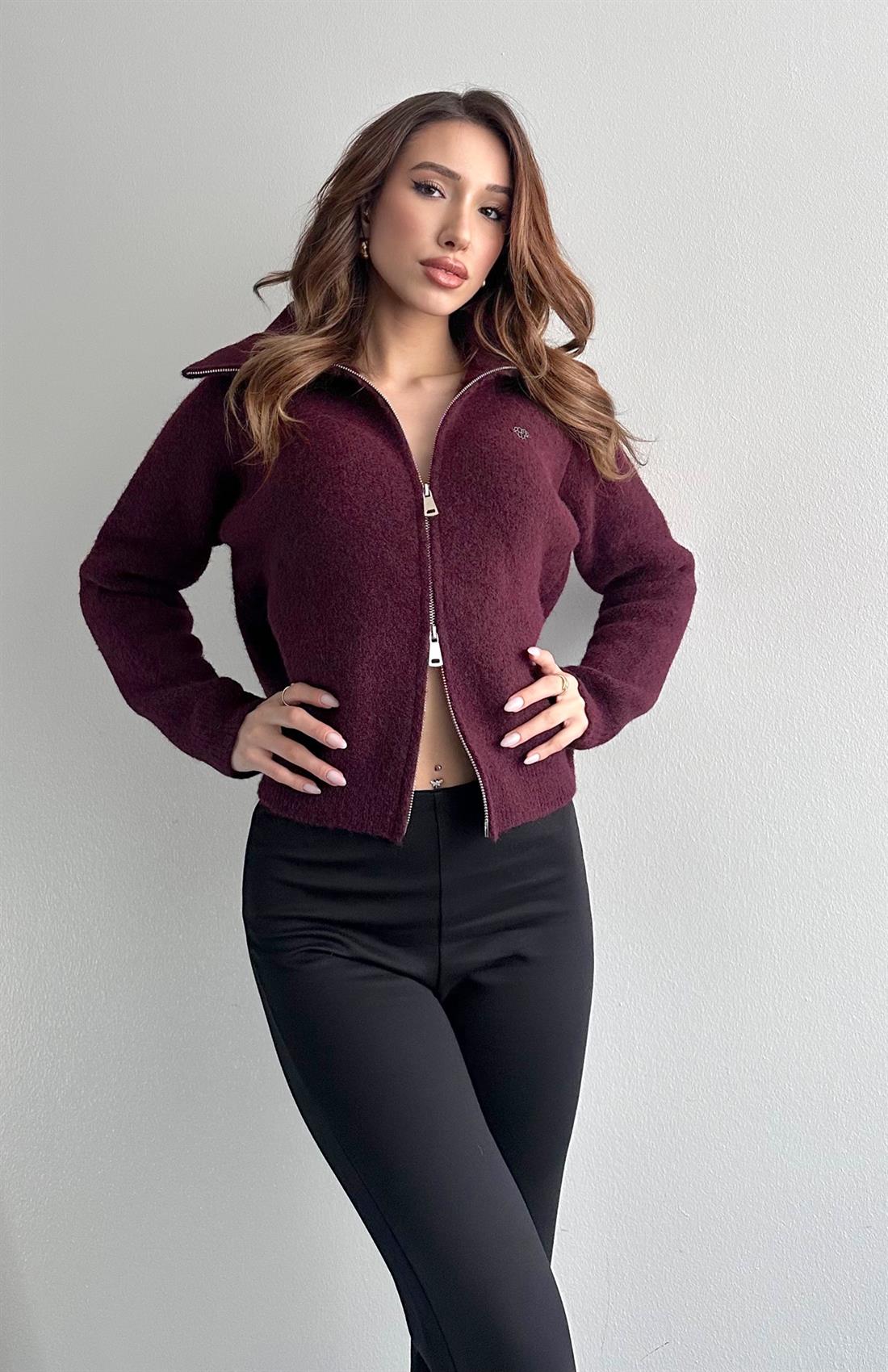 Çift Fermuarlı Lena Hırka MÜRDÜM