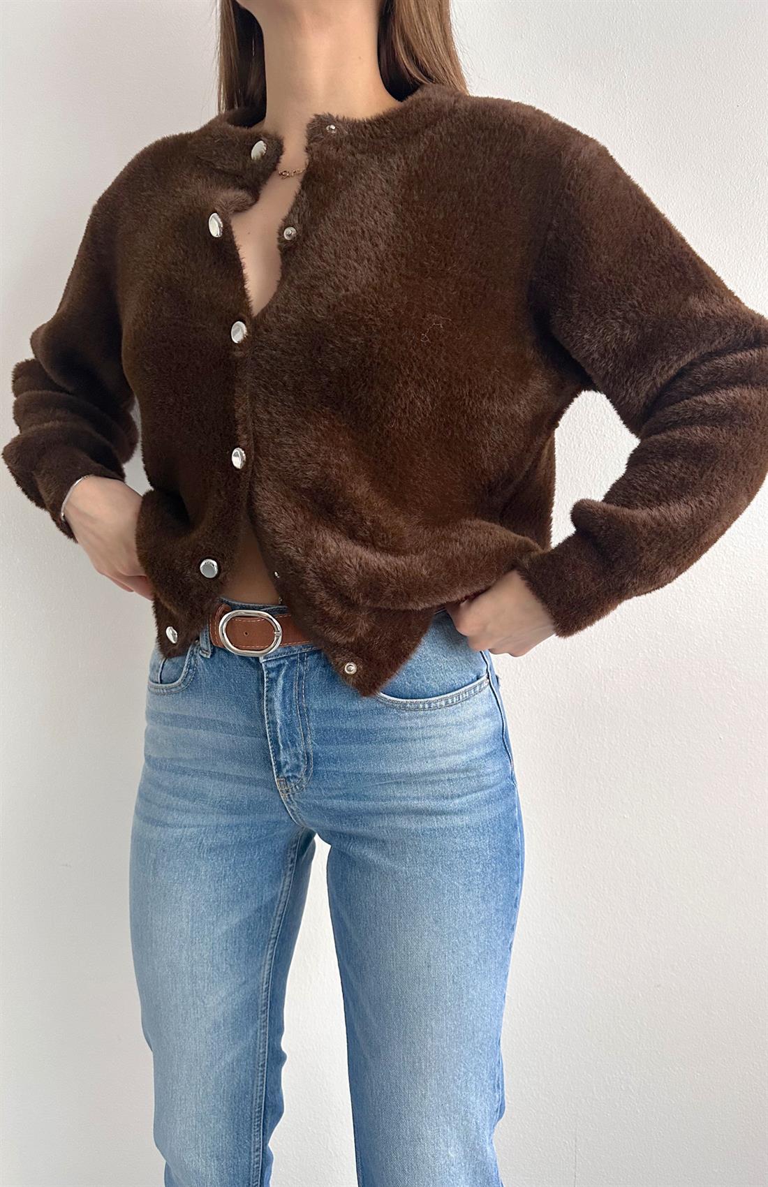 Çıtçıtlı Sakal Hırka KAHVERENGİ