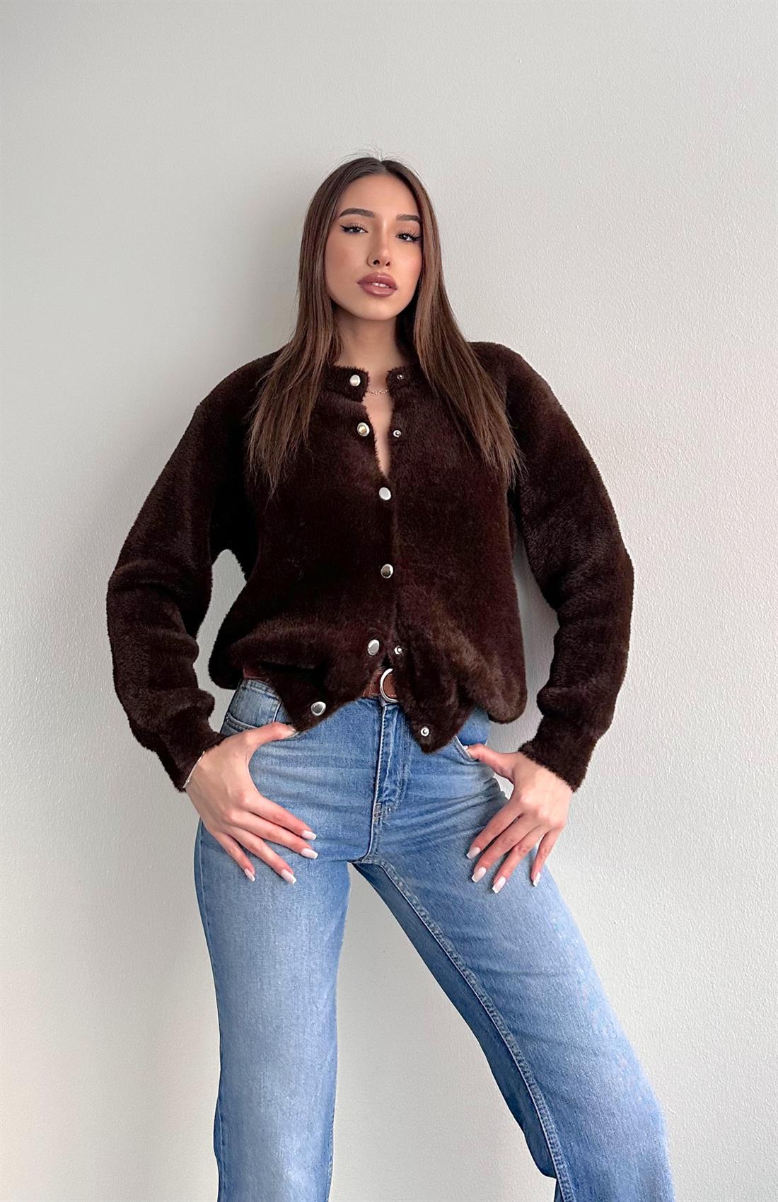 Çıtçıtlı Sakal Hırka KAHVERENGİ