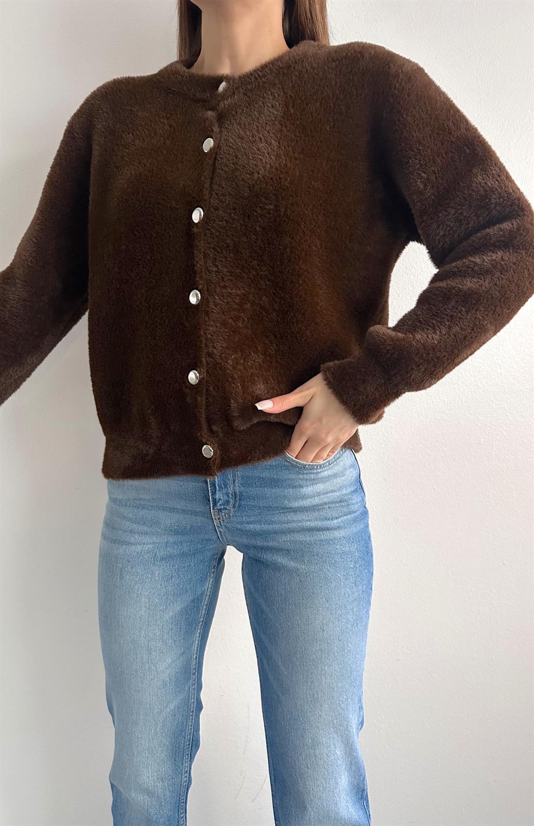 Çıtçıtlı Sakal Hırka KAHVERENGİ