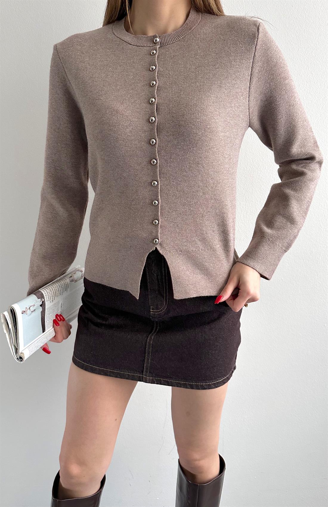 Düğmeli Triko Hırka BEJ