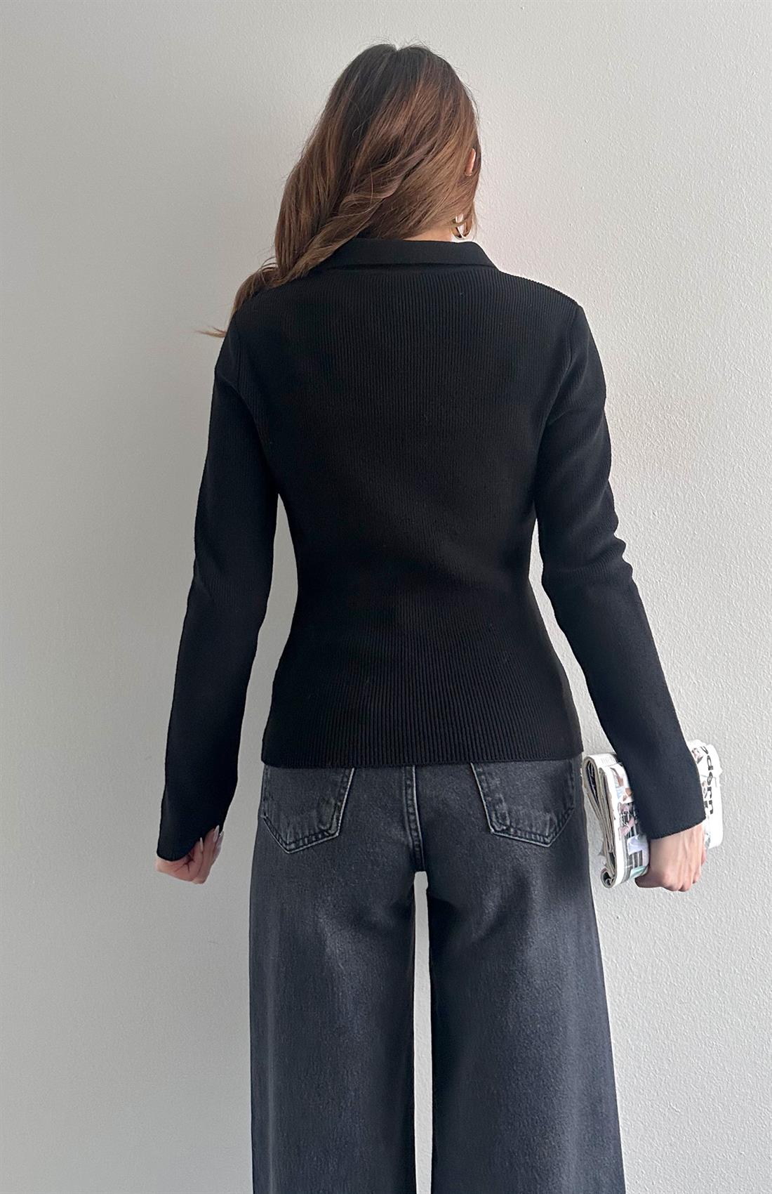 Fermuarlı Slim Kalıp Hırka SİYAH