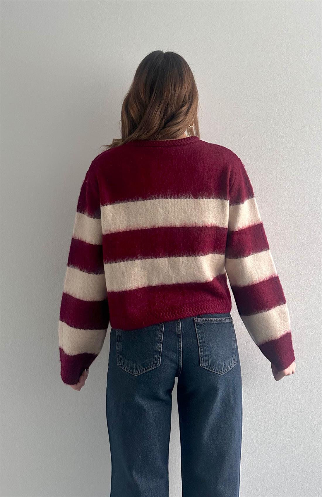 Fırça Şardonlu Crop Hırka BORDO