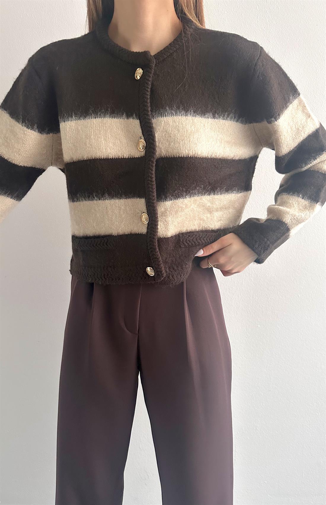 Fırça Şardonlu Crop Hırka KAHVERENGİ