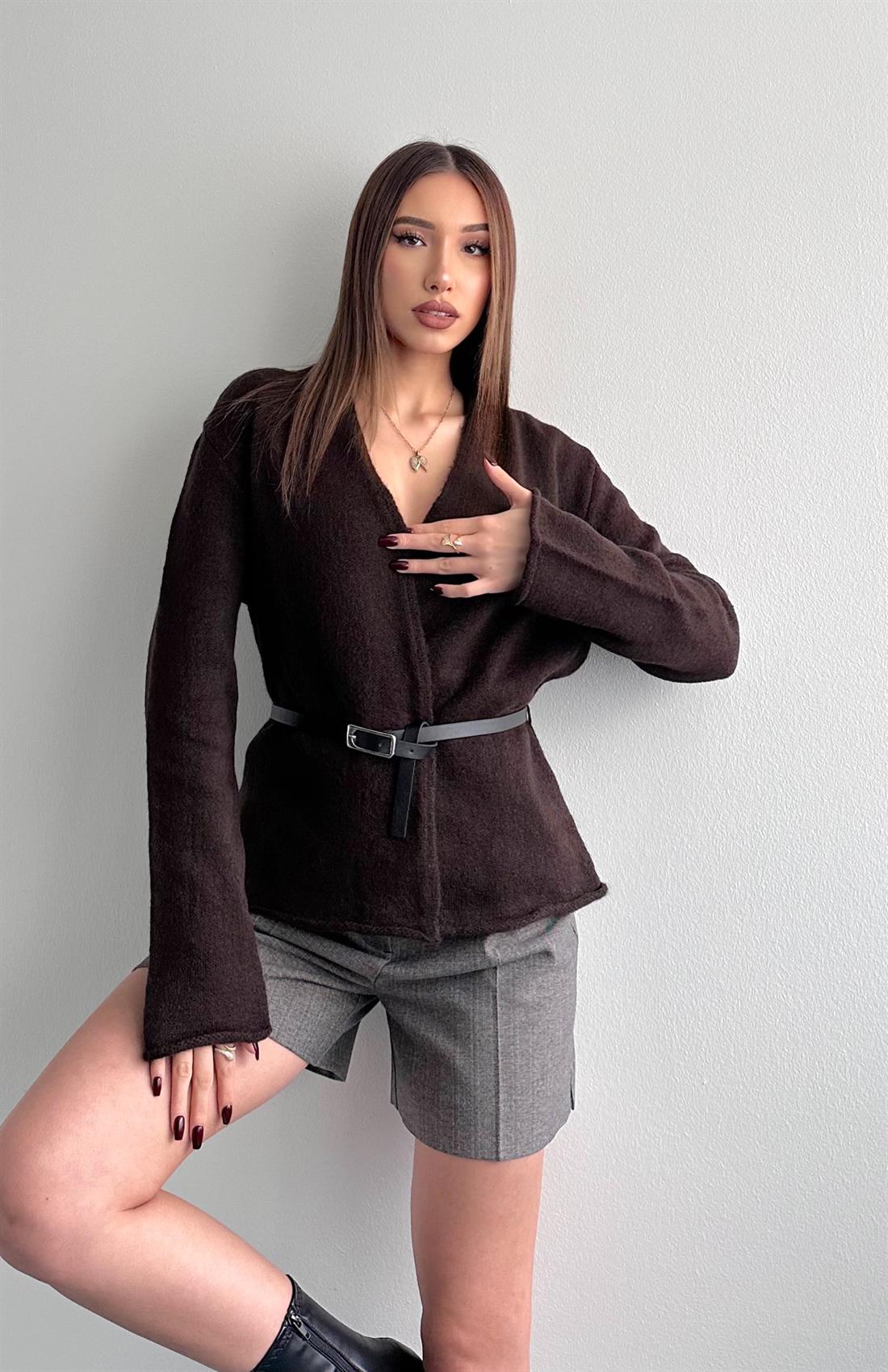 Kemerli Hırka KOYU KAHVE