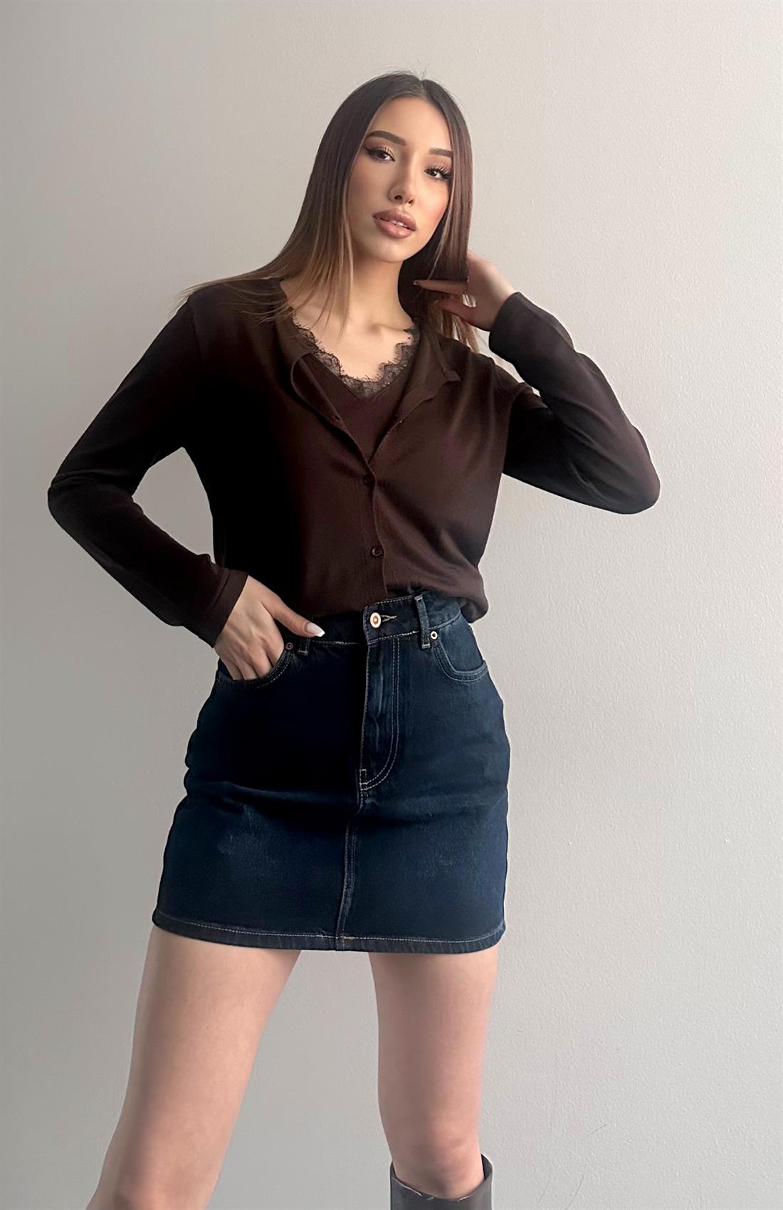 Kombine Dantel Hırka KAHVERENGİ