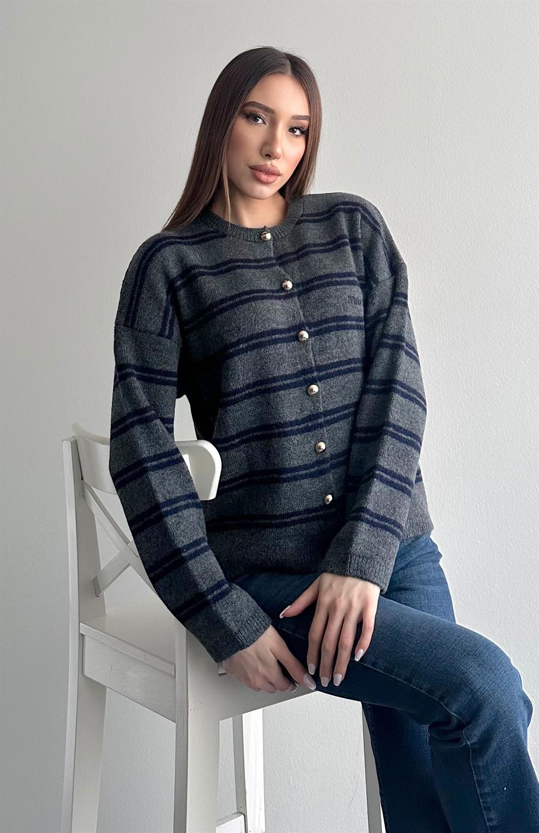 Miu Çizgili Hırka ANTRASİT