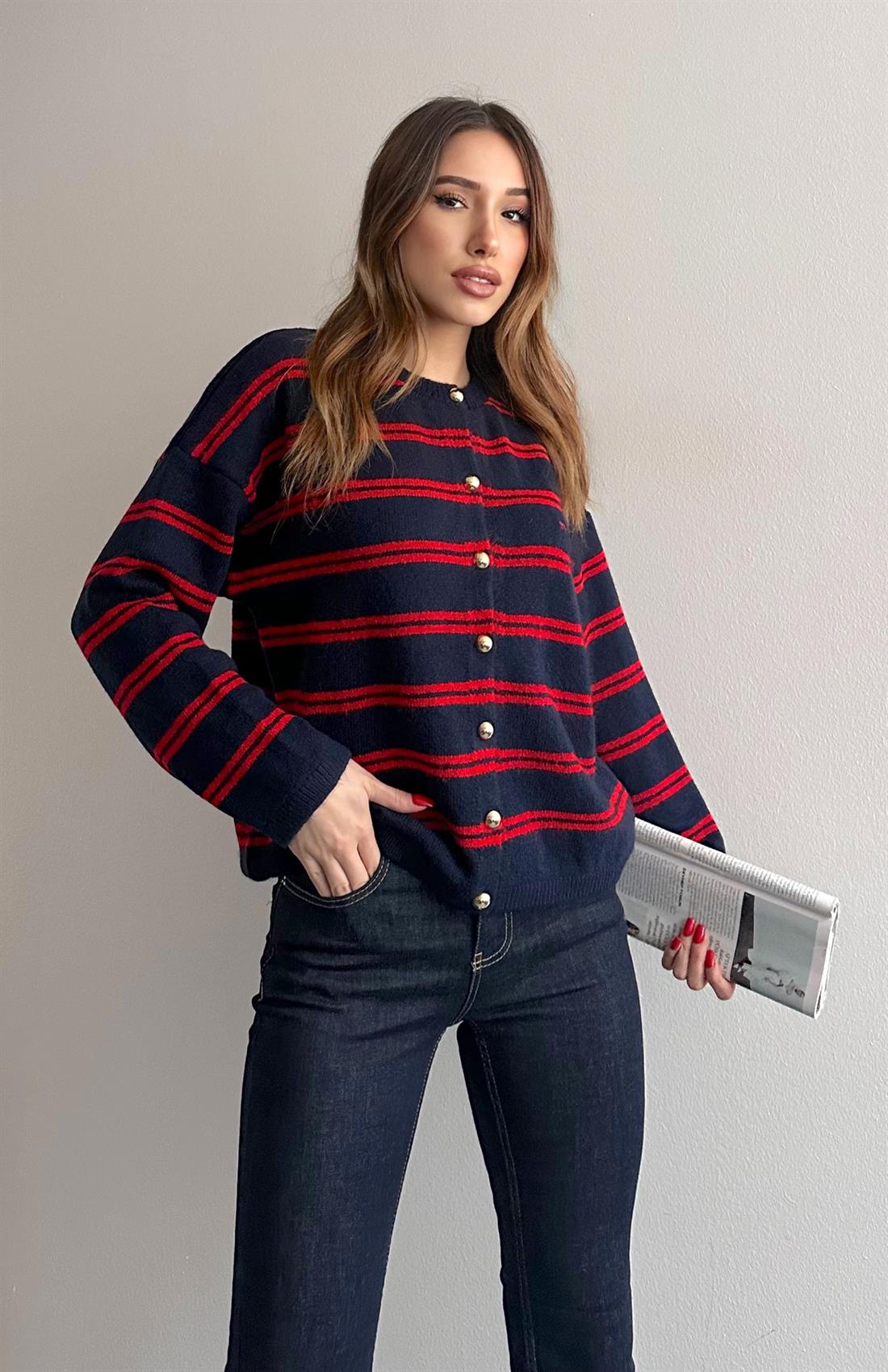 Miu Çizgili Hırka LACİVERT