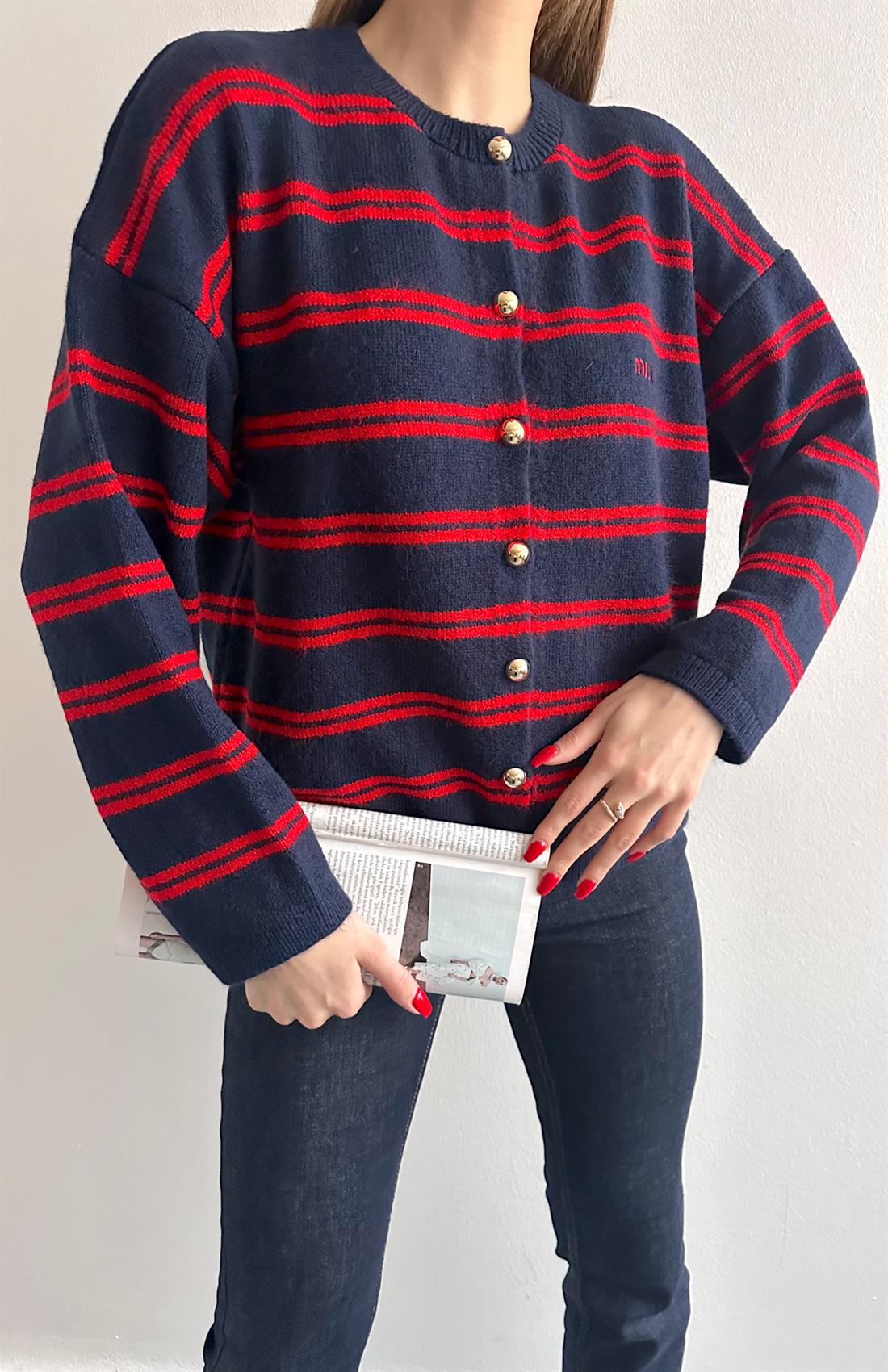 Miu Çizgili Hırka LACİVERT