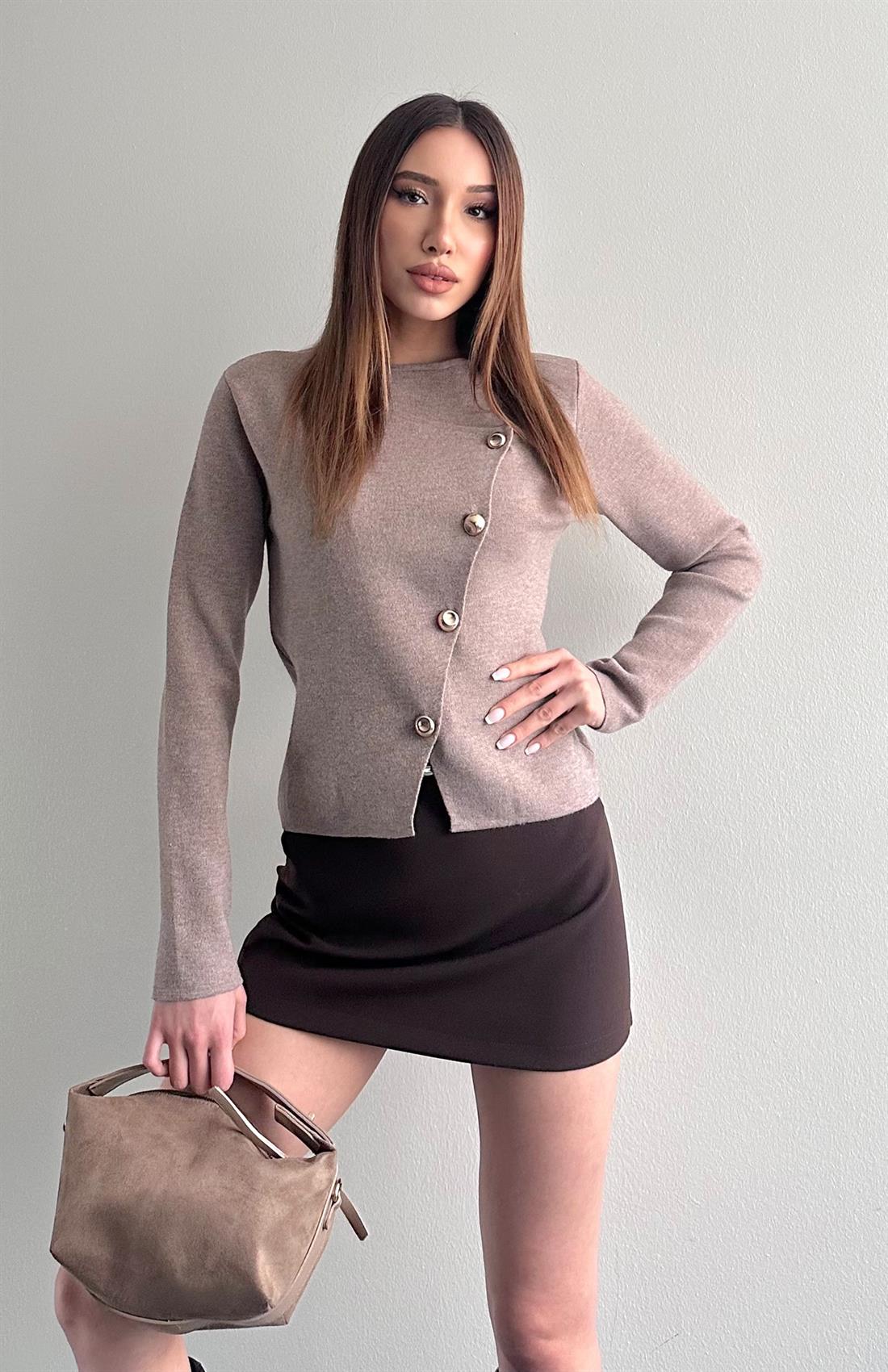 Önü Asimetrik Hırka BEJ