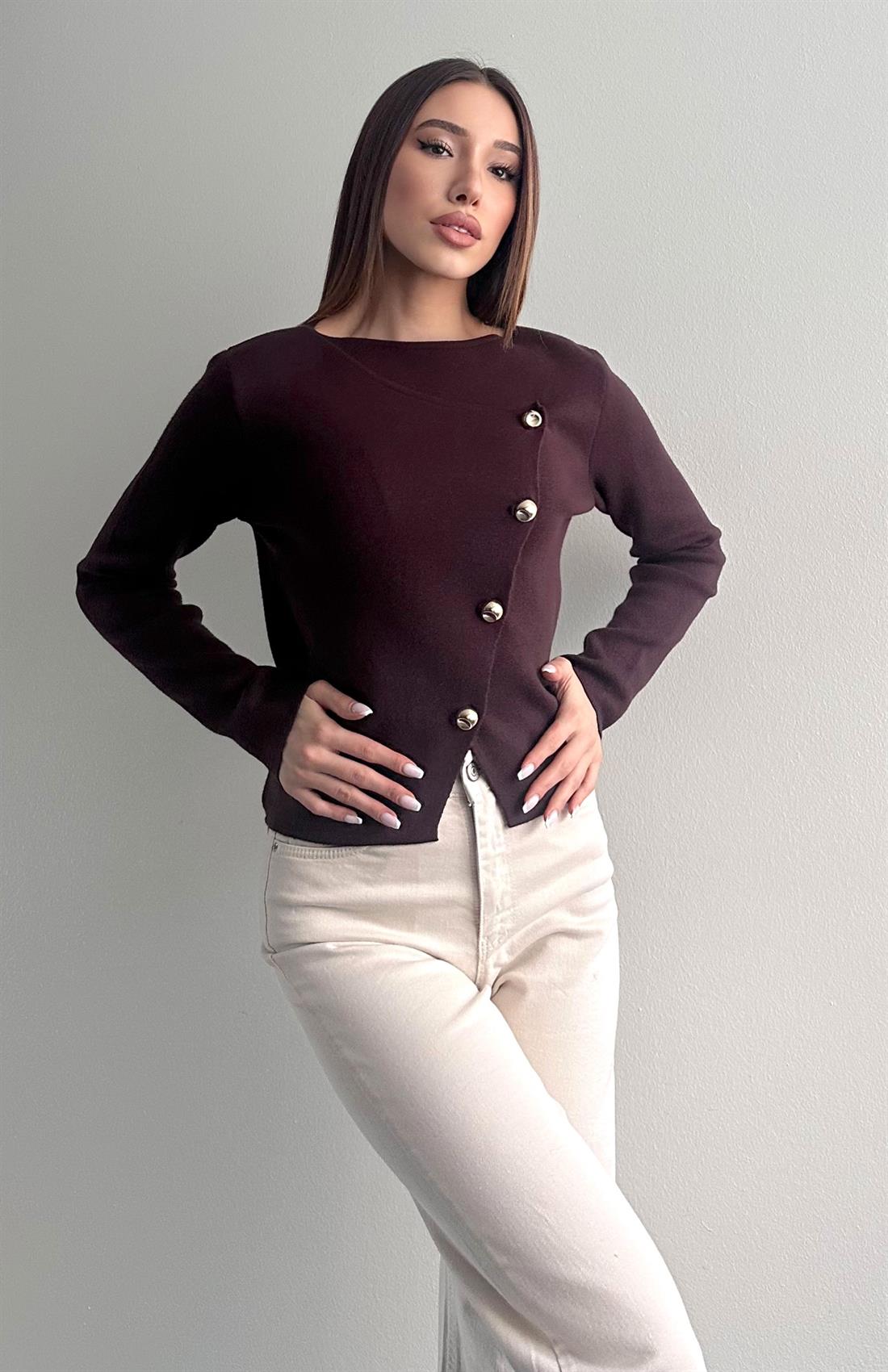 Önü Asimetrik Hırka KAHVERENGİ