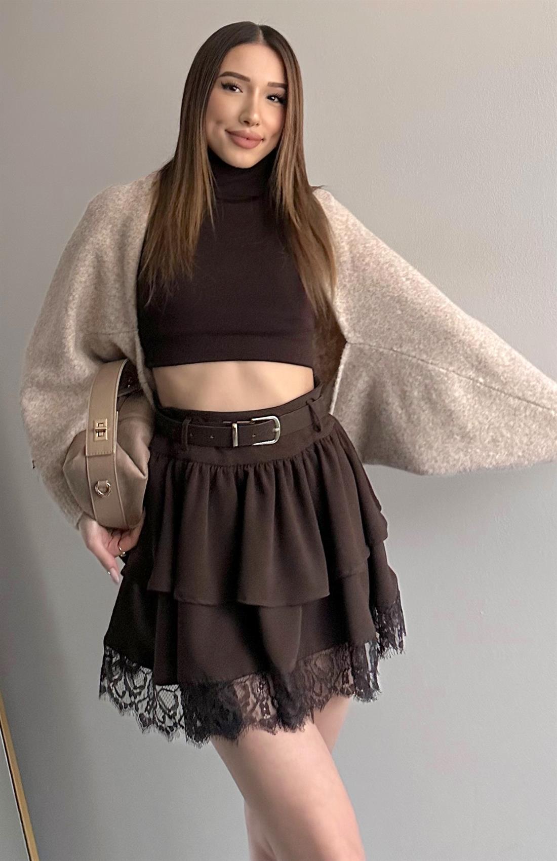 Yün Karışımlı Balon Bolero Hırka VİZON