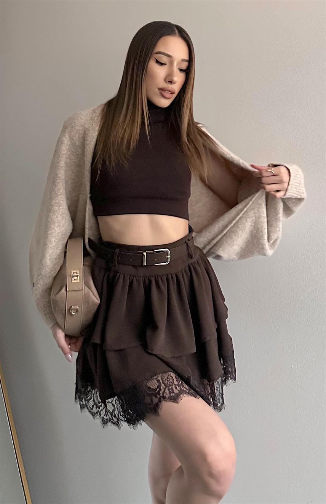 Yün Karışımlı Balon Bolero Hırka VİZON