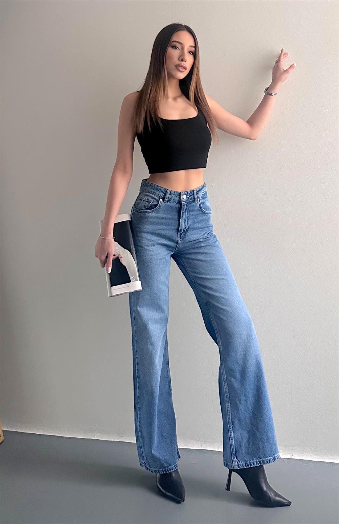 Basic Wideleg Pantolon MAVİ