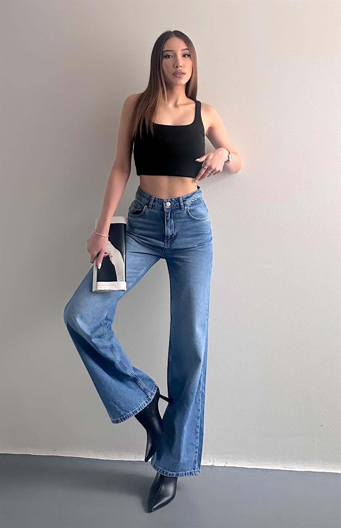 Basic Wideleg Pantolon MAVİ