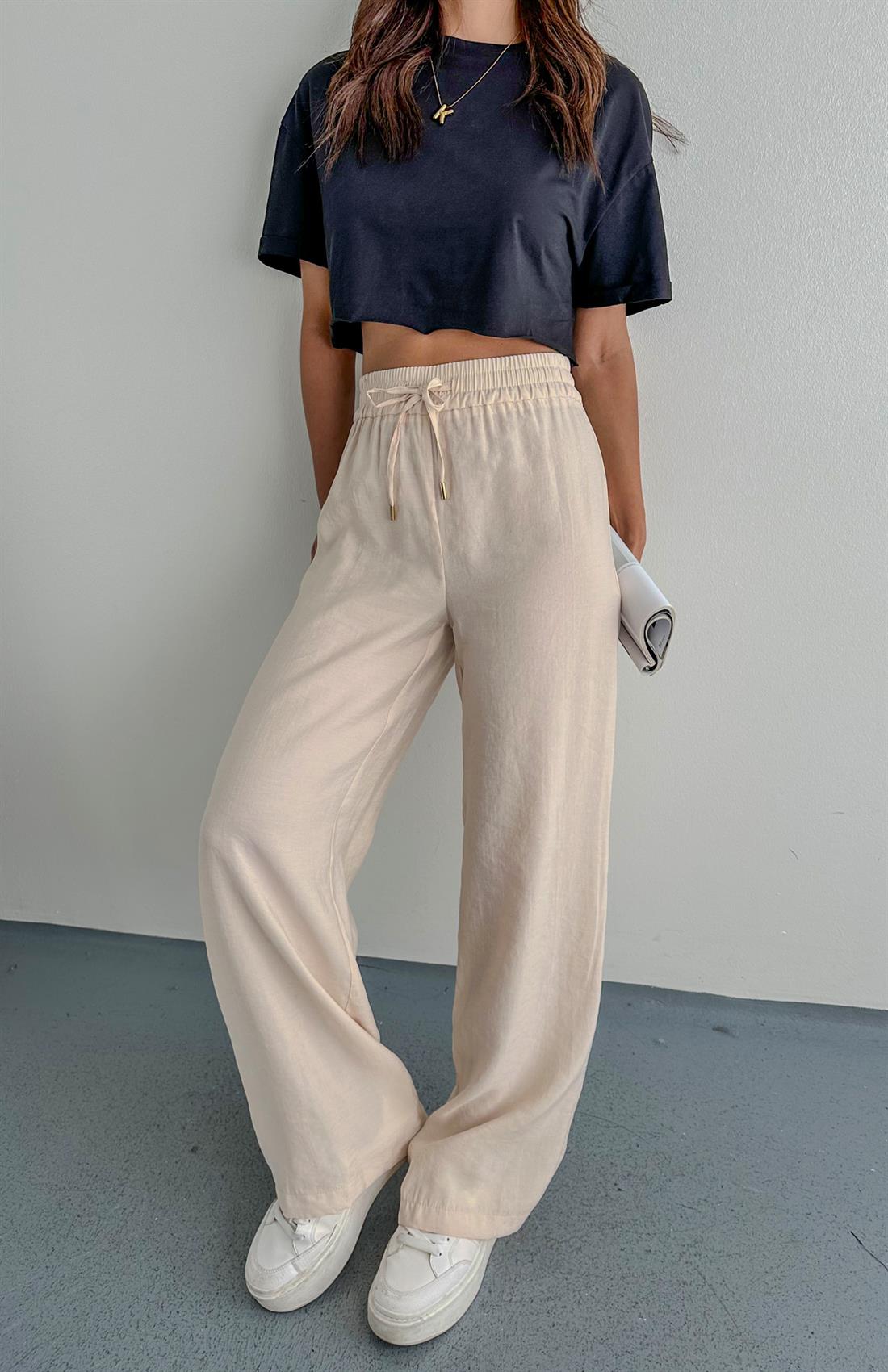 Beli Lastikli Full Length Pantolon BEJ