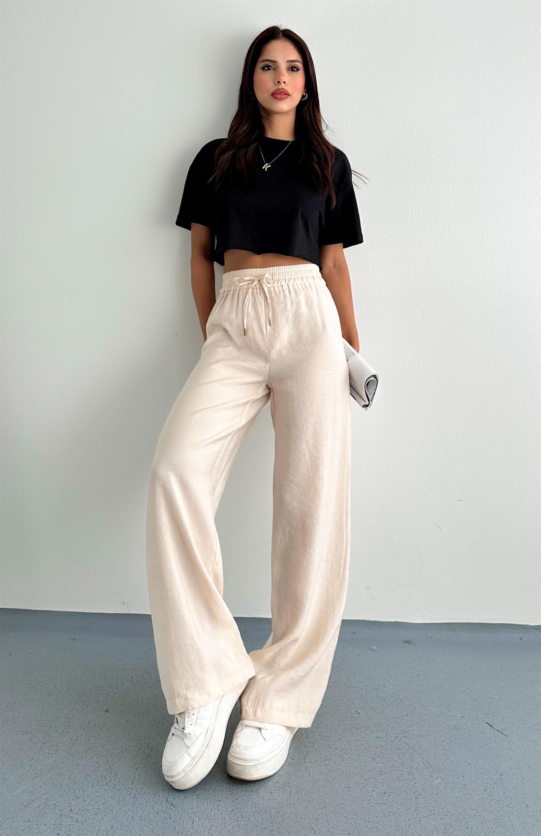 Beli Lastikli Full Length Pantolon BEJ