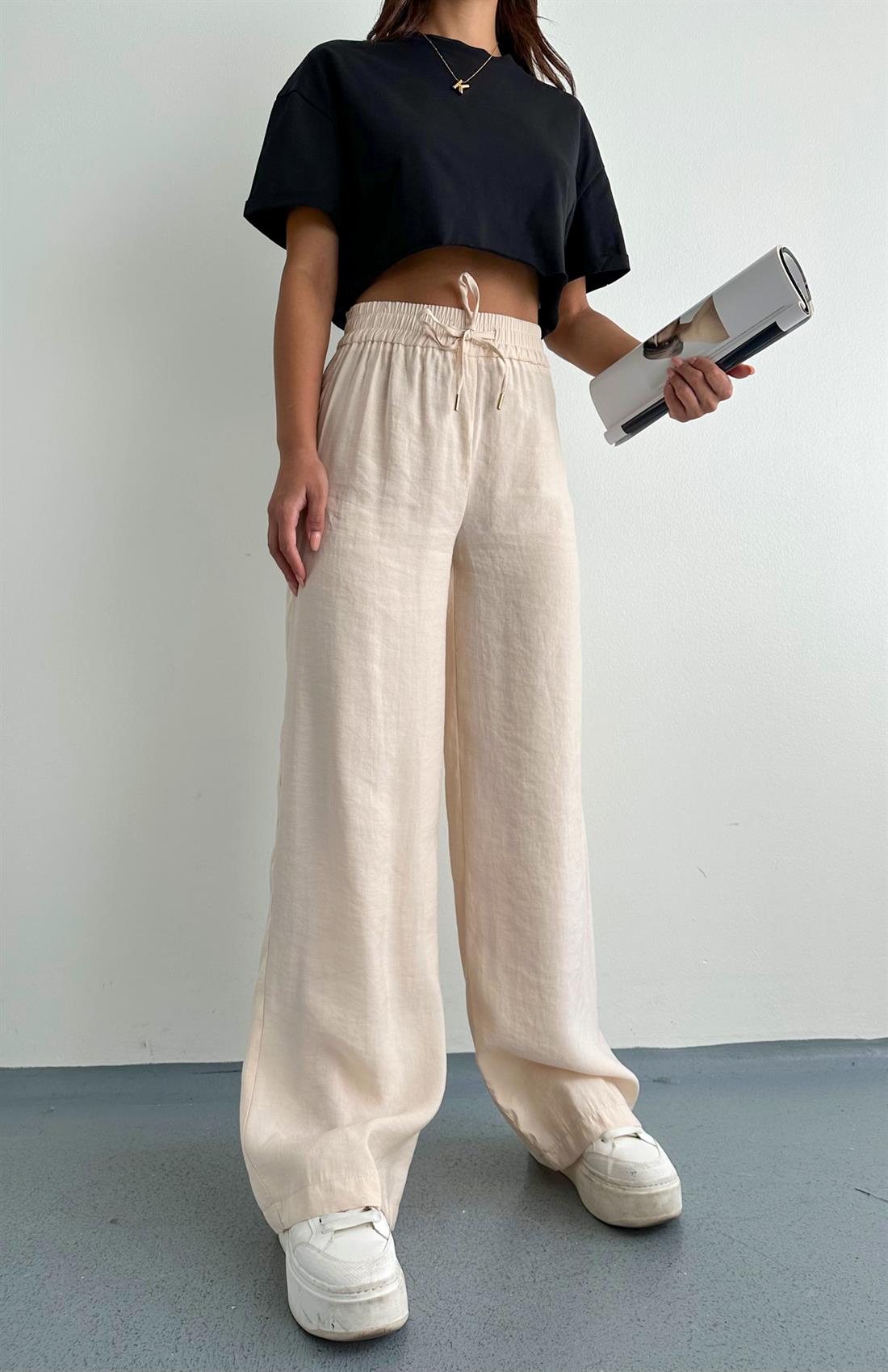 Beli Lastikli Full Length Pantolon BEJ