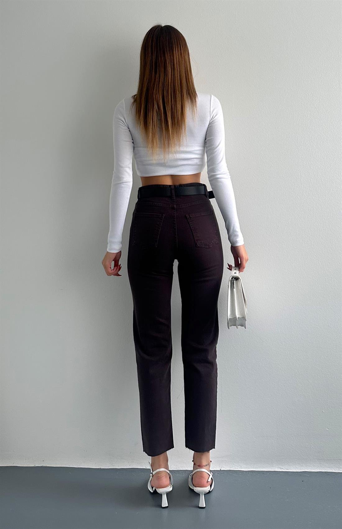 Dar Paça Kemerl Pantolon KOYU KAHVE