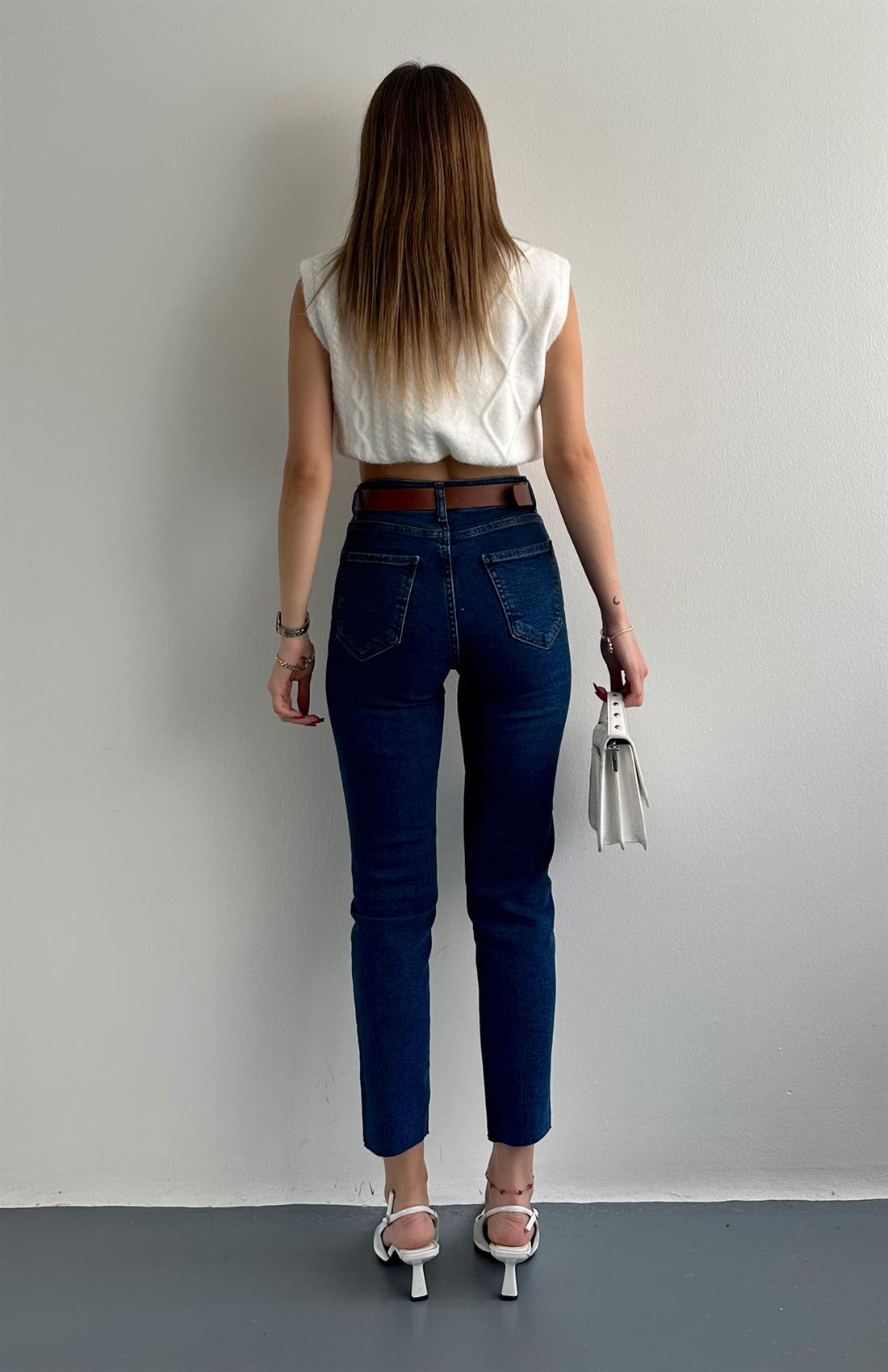 Dar Paça Kemerl Pantolon LACİVERT