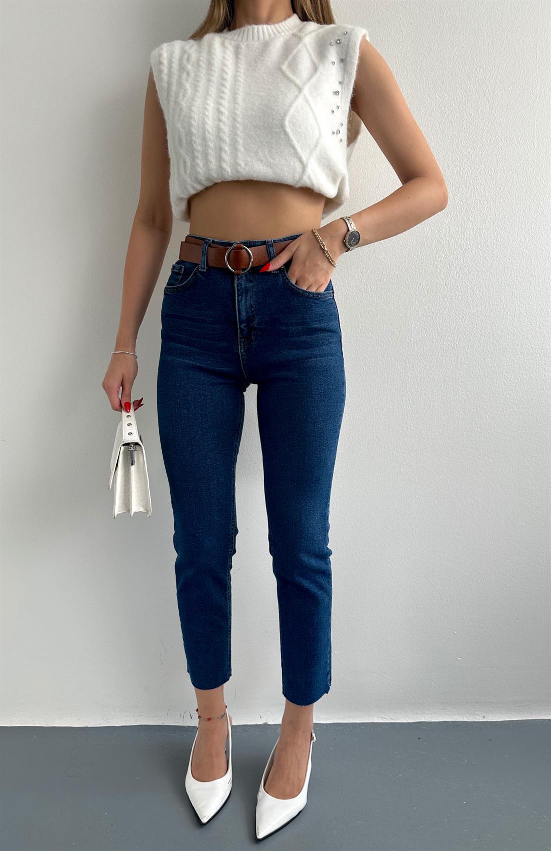 Dar Paça Kemerl Pantolon LACİVERT