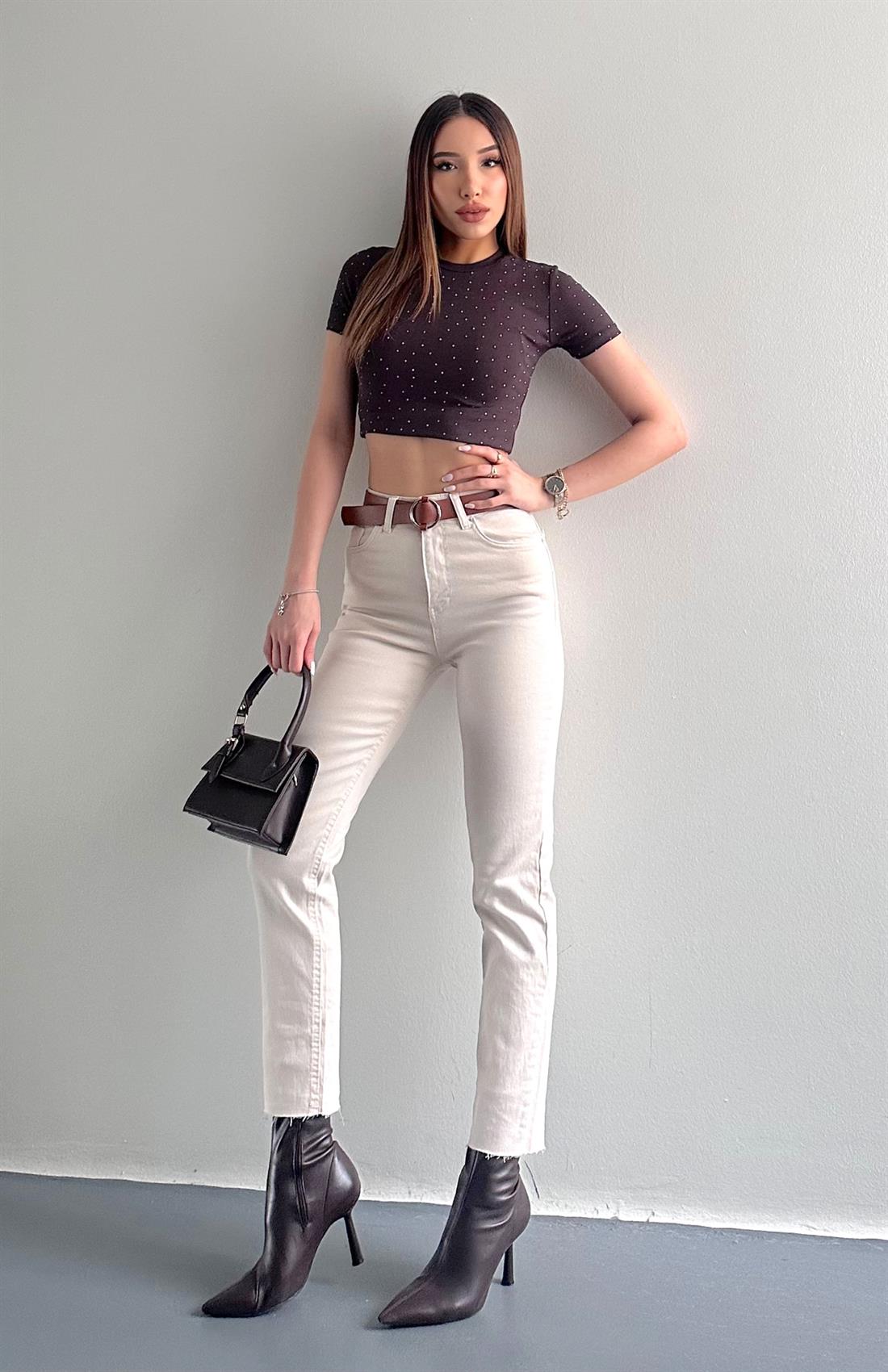 Dar Paça Kemerl Pantolon TAŞ