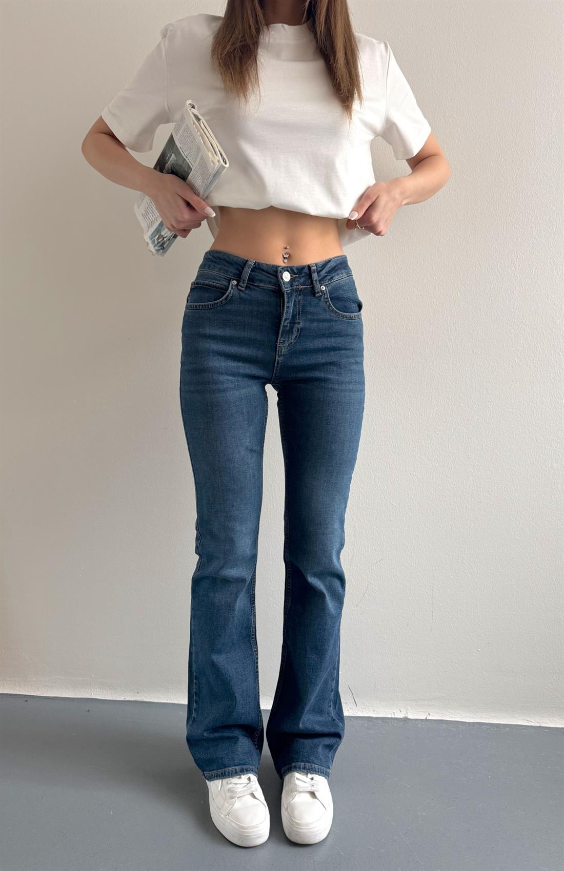 Düşük Bel Comfort Lİkra Pantolon MAVİ